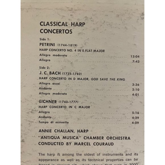 Vintage Classical Vinyl Anne Chalan Harp Concertos From Bach, Petrini, Eichner - Picture 10 of 10